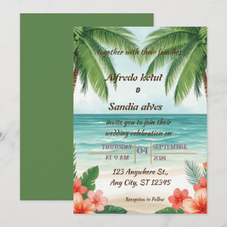 Sommer Strand Palme tropische Wasserfarben Hochzei Einladung