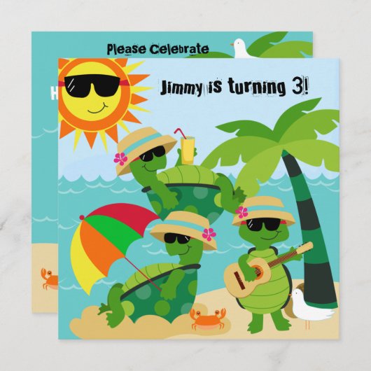 Sommer-Strand-Schildkröten, die Einladung (Vorne/Hinten)