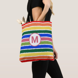 Sommer Strand Spaß Regenbogen Streifen Monogramm Tasche