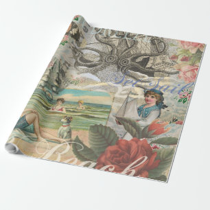 Sommer Strand Vintage Oktopus Antik Segeln Geschenkpapier