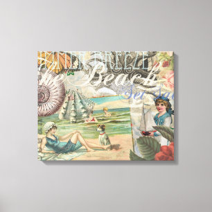 Sommer Strand Vintage Oktopus Antik Segeln Leinwanddruck
