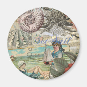 Sommer Strand Vintage Oktopus Antik Segeln Magnet