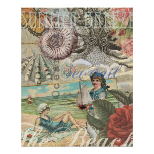 Sommer Strand Vintage Oktopus Antik Segeln Poster