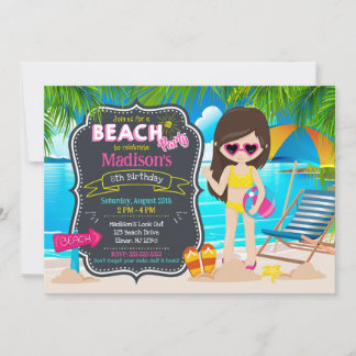 Sommer-Strandparty-Tropisches Mädchen-Geburtstag Einladung