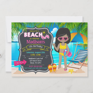 Sommer-Strandparty-Tropisches Mädchen-Geburtstag Einladung