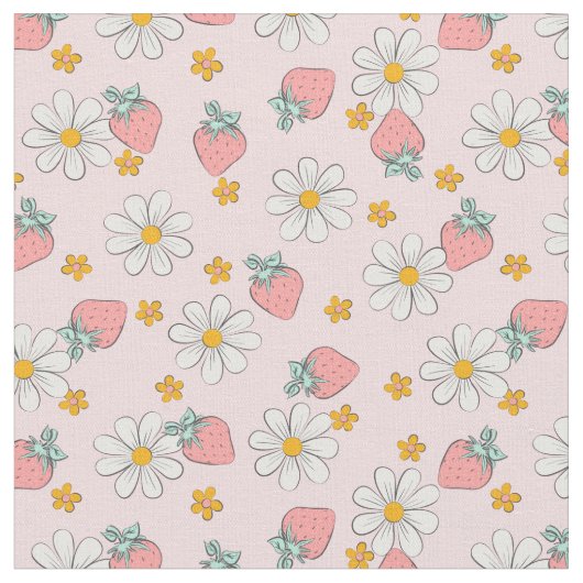 Sommer-Strohbeer-Gänseblümchen-Blumenmuster Stoff (Nahaufnahme)