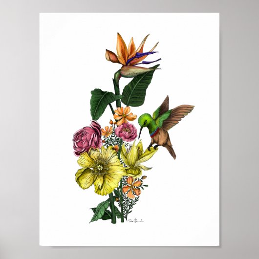 Sommer Sunbird in farbenfroher Flora Poster (Vorne)
