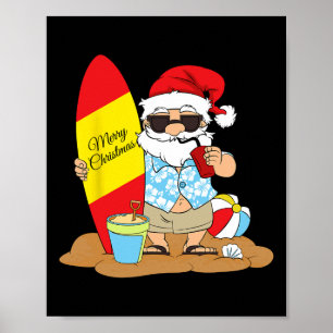 Sommer-Surfbrett-Strand-Santa-Hawaiian-Weihnachten Poster