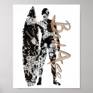 Sommer-Surfen-Surfer in Schwarz mit Surfboard D Me Poster