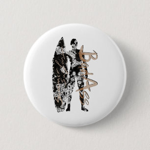 Sommer-Surfer in Schwarz mit Surfboard D Me Button