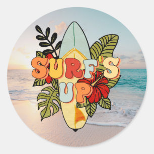 Sommer-Surferstrand Blumen und tropische Blätter Runder Aufkleber