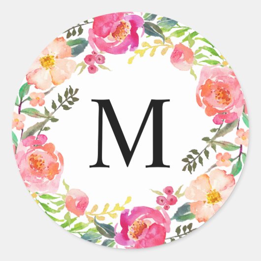 Sommer Tag Monogramm Runder Aufkleber (Vorderseite)