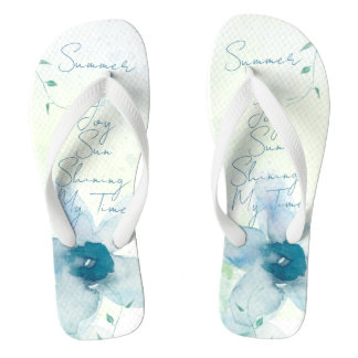Sommer Text Blau Wasserfarbe Floral Handbemalt Badesandalen