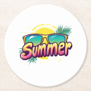 Sommer Text - Farbige Sommer Sonnenbrille Runder Pappuntersetzer