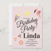 Sommer Thema Geburtstag Handgezeichnete Doodles Einladung (Vorderseite)