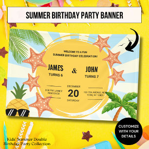 Sommer-Themen-Kinder-Doppelgeburtstagsfeier Banner