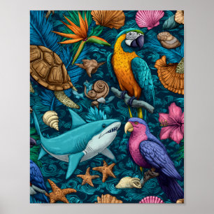 Sommer-Tiere Strand Muster Poster Geschenk