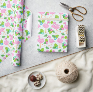 Sommer-Tropen-Flamingo und Blumenmuster Geschenkpapier