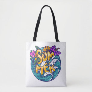 Sommer-Tropenblumen Strand Ozeanwellen   Tasche