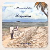 Sommer Tropical Beach Hochzeit Wasserfarbe Custom Rechteckiger Pappuntersetzer (Vorderseite)