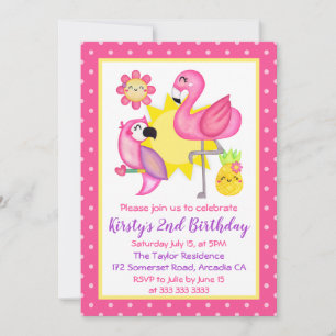 Sommer Tropical Flamingo & Papageien Geburtstag  Einladung