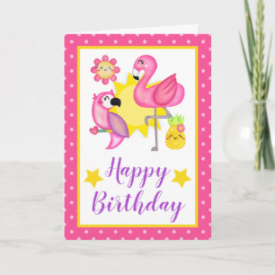 Sommer Tropical Flamingo & Papageien Geburtstag Karte