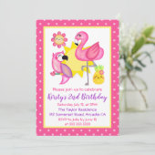 Sommer Tropical Flamingo & Parrot Geburtstag  Einladung (Stehend Vorderseite)