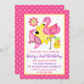 Sommer Tropical Flamingo & Parrot Geburtstag Einladung (Vorne/Hinten)