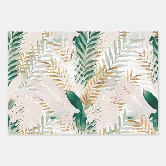 Sommer Tropical Green Gold Palm Foliage Grüne Geschenkpapier Set (Vorderseite)