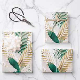 Sommer Tropical Green Gold Palm Foliage Grüne Geschenkpapier Set