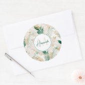 Sommer Tropical Green Gold Palm Foliage Grüne Runder Aufkleber (Umschlag)