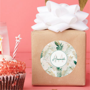 Sommer Tropical Green Gold Palm Foliage Grüne Runder Aufkleber