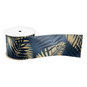 Sommer Tropisch Blau Palmenblätter Gold Navy Exoti Satinband