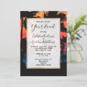 Sommer tropisch rosa Orangenpalmen Sonnenuntergang Einladung (Stehend Vorderseite)