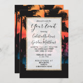 Sommer tropisch rosa Orangenpalmen Sonnenuntergang Einladung (Vorne/Hinten)