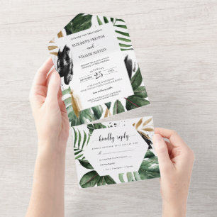 Sommer-Tropische-Blätter-Hochzeit mit RSVP All In One Einladung