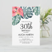 Sommer tropisches Anthurium & Monstera Geburtstag Einladung (Stehend Vorderseite)