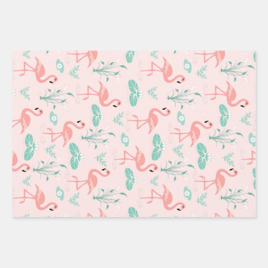 Sommer tropisches Flamingo pastellrosa Set 3 Geschenkpapier Set (Vorderseite)