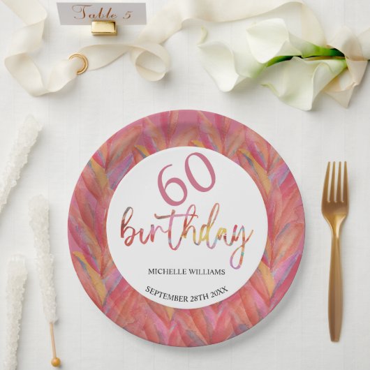 Sommer Tropisches Pink Blumen Federn Wasserfarbe Pappteller (Hochzeit)