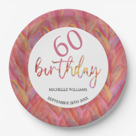 Sommer Tropisches Pink Blumen Federn Wasserfarbe Pappteller