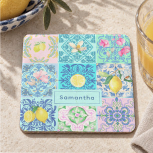 Sommer-Türkis Sizilianischer Amalfi-Azulejo-Muster Steinuntersetzer