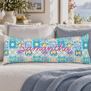 Sommer-Türkis-Sizilianischer-Azulejo-Amalfi-Fliese Seitenschläferkissen