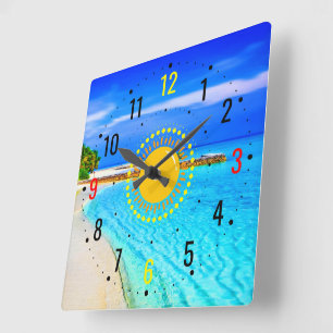 Sommer- und Küstenstil - Fotografie Strand Quadratische Wanduhr