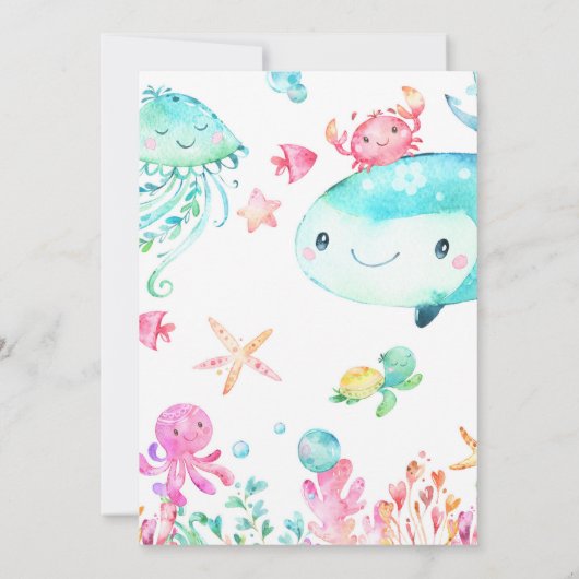 Sommer unter dem Meer Wasserfarbene Mädchen Geburt Einladung (Rückseite)