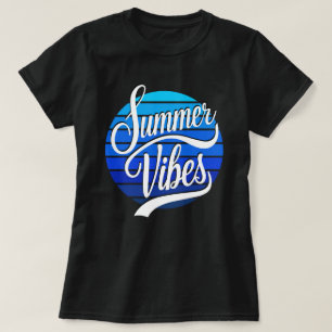 Sommer-Vibes Blau Retro-Sonnenuntergang Damen T-Shirt