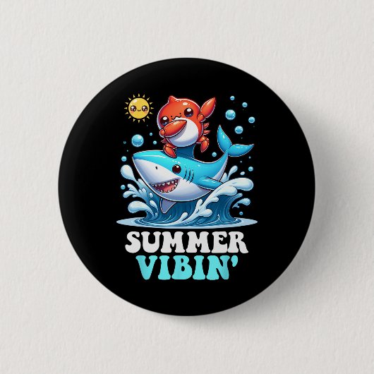 Sommer-Vibes Dabbing-Krabbe-Surfen-Hai-Sonne-Cute Button (Vorderseite)