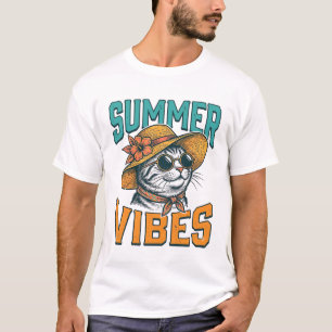 Sommer-Vibes-Katze Vintage-Gravur-Design_1 T-Shirt