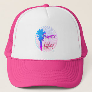 Sommer-Vibes-Neon-Palmenbaum-Hot-Motto Truckerkappe