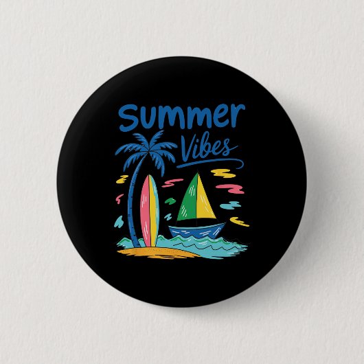 Sommer-Vibes Palme Surfbrett Segelboot Button (Vorderseite)