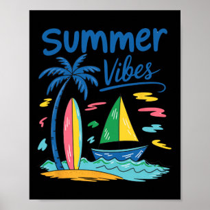 Sommer-Vibes Palme Surfbrett Segelboot Poster